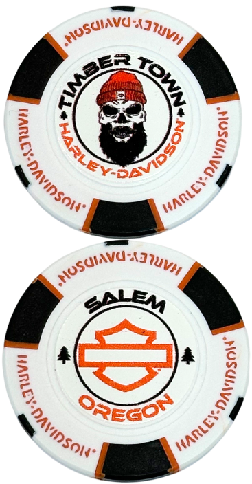 White, Black and Orange poker chip