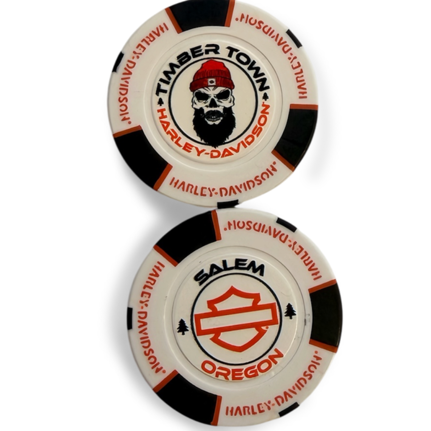 White, Black, Orange Poker Chip