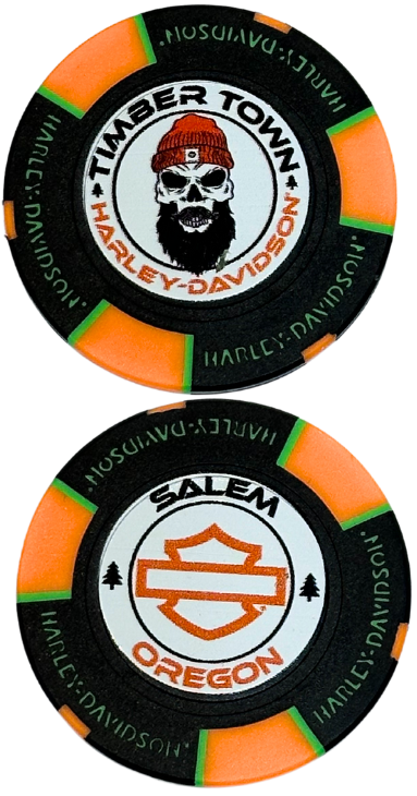 Black, Orange and Green poker chip
