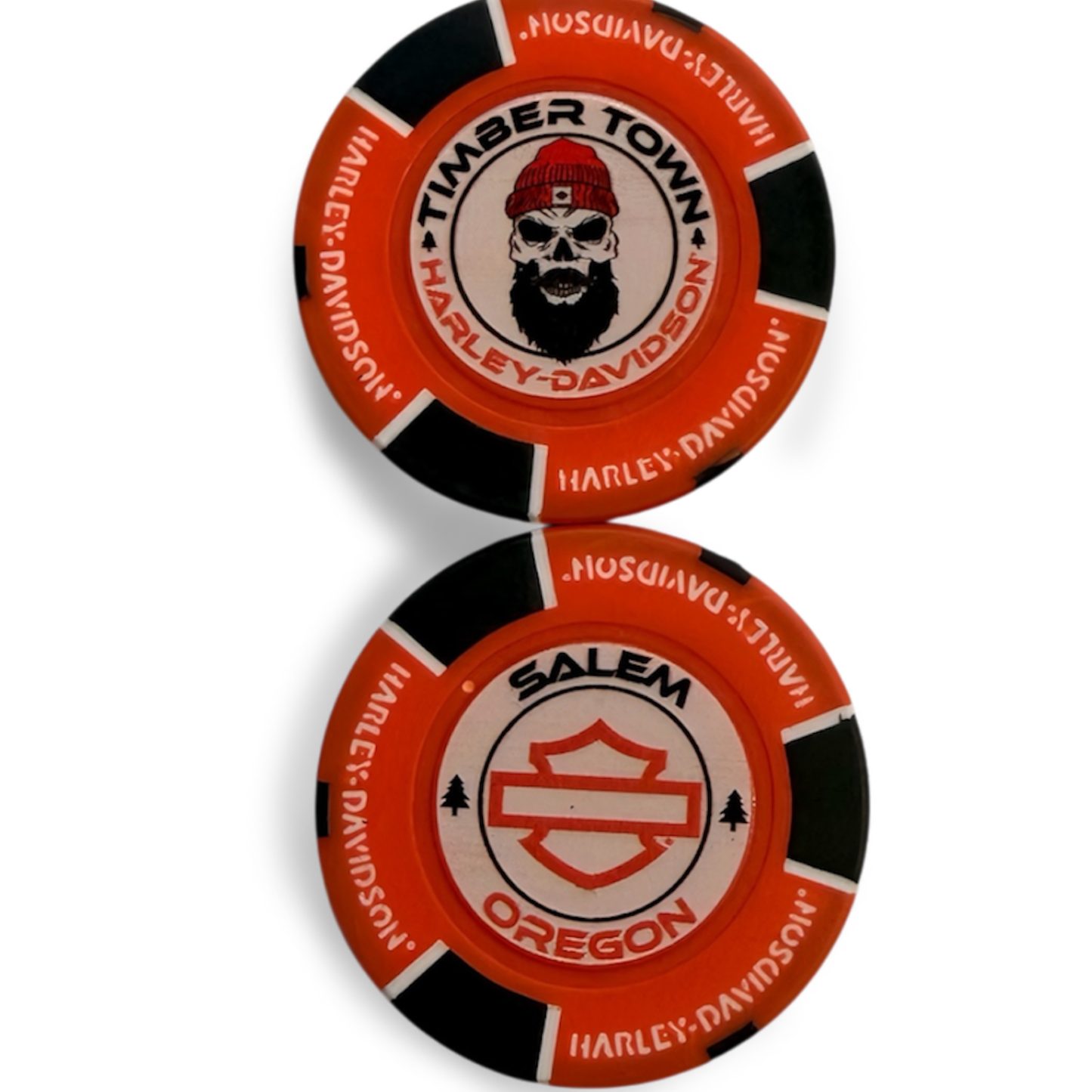 Orange, Black, White Poker Chip
