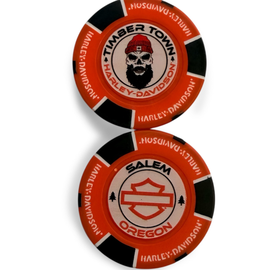 Orange, Black, White Poker Chip