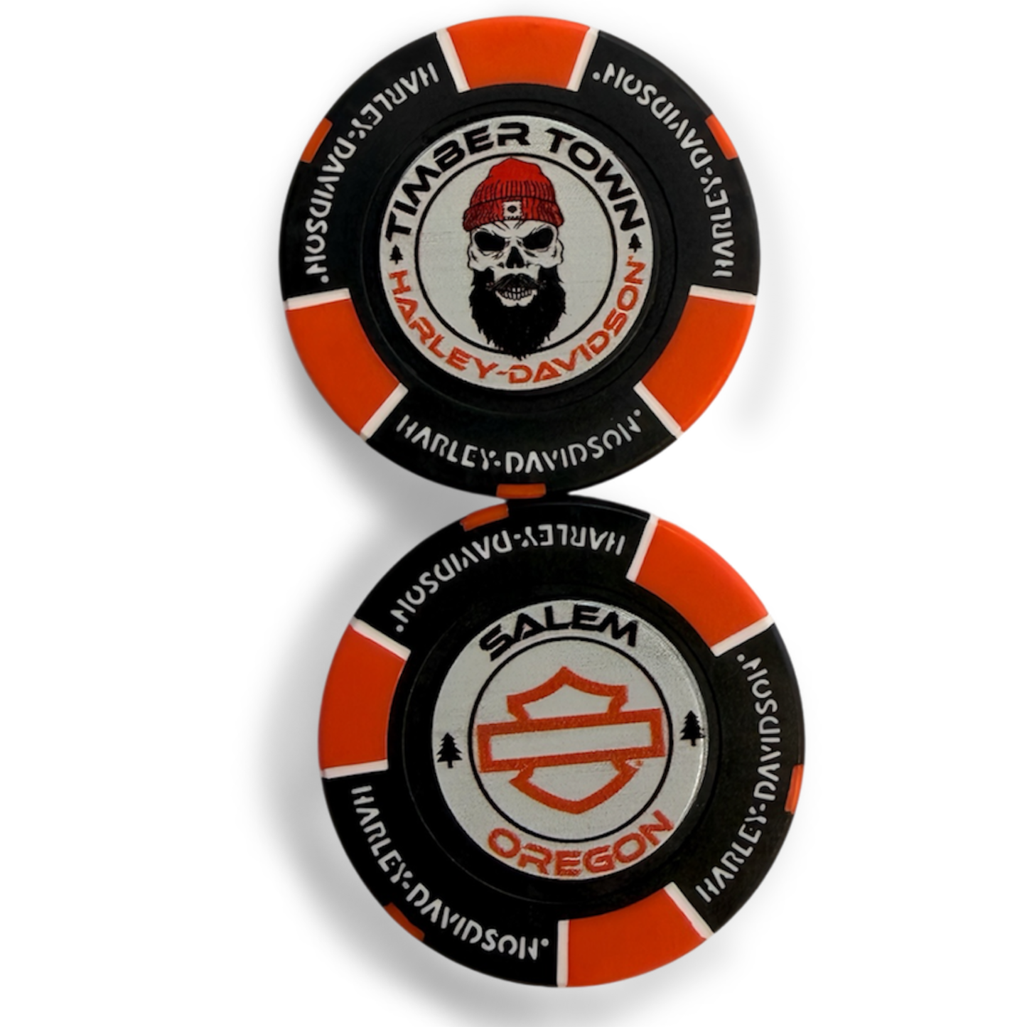 Black, Orange, White Poker Chip