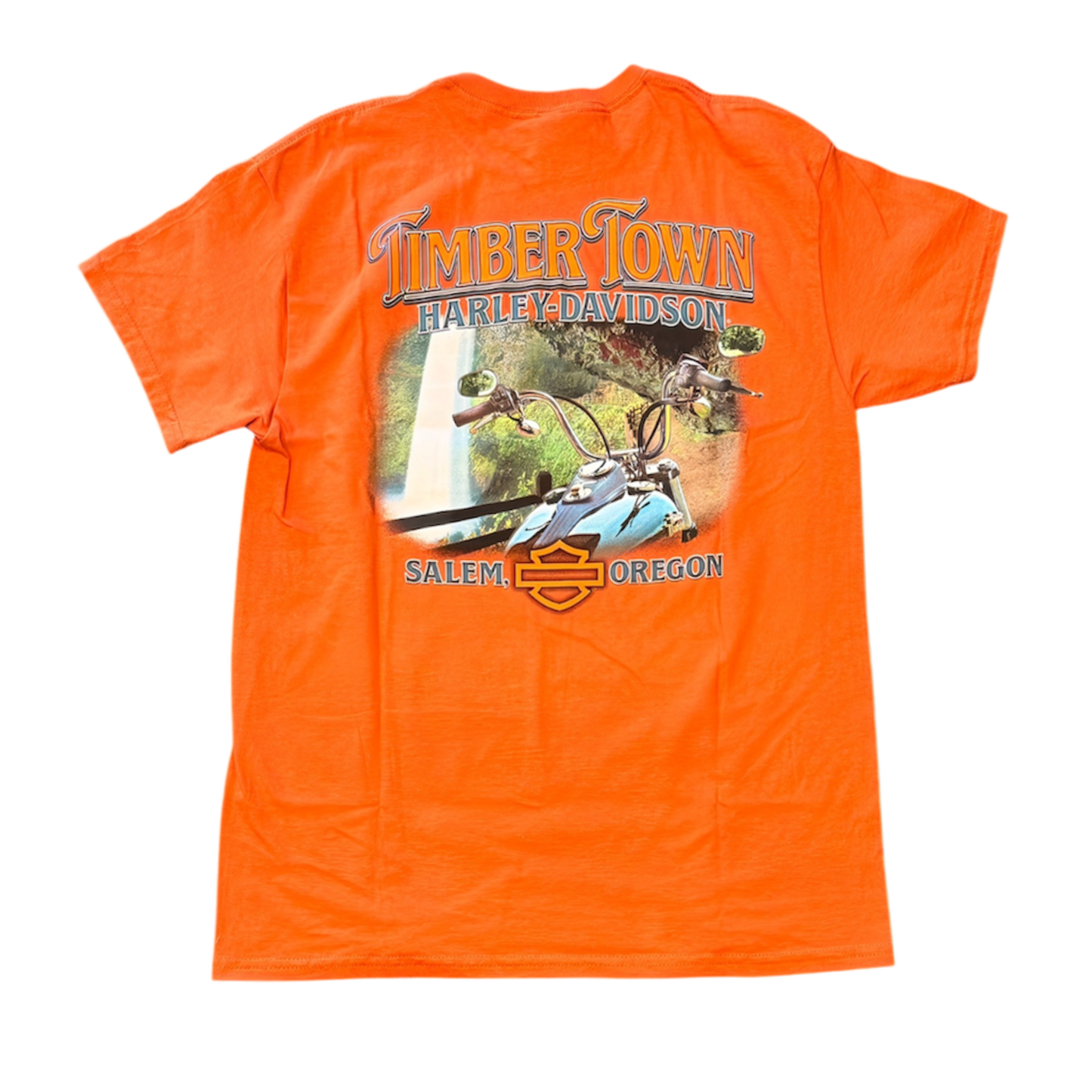 HD Carving Timber Town Harley-Davidson Mens Orange T-Shirt