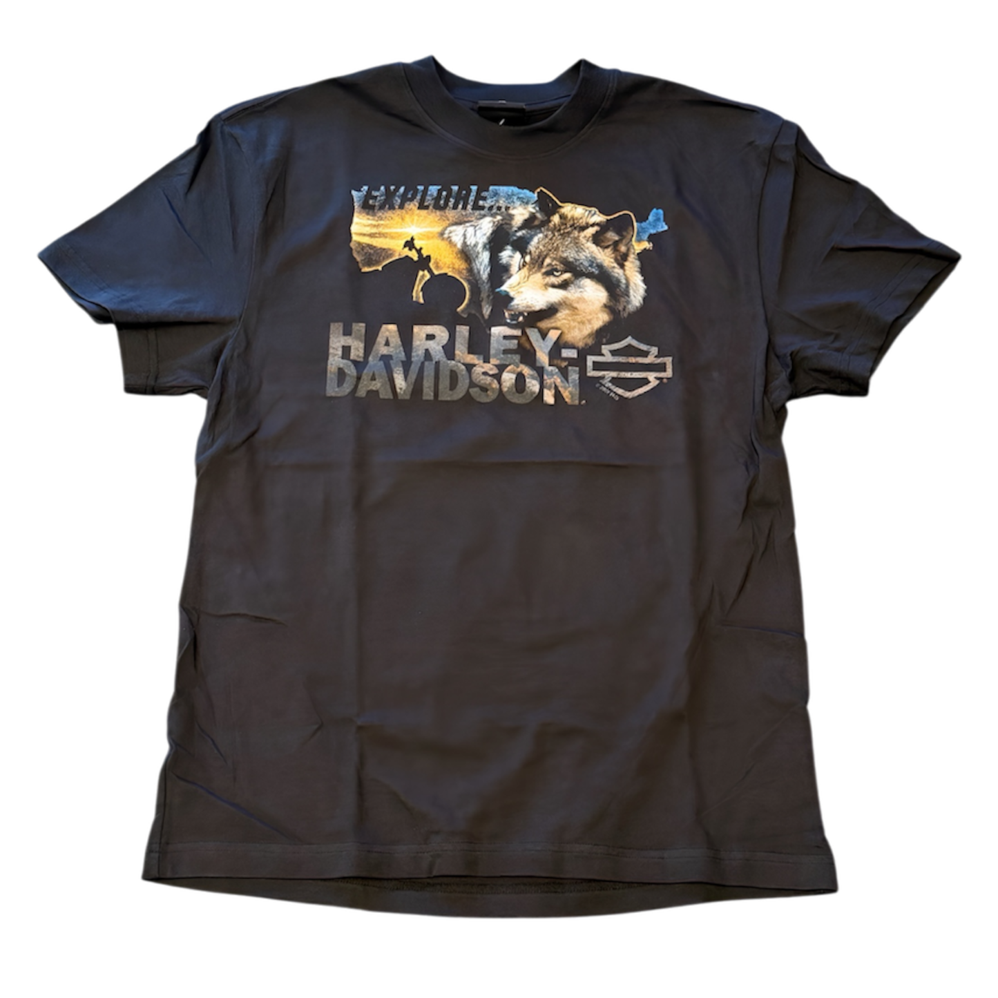 Wolf Explorer Timber Town Harley-Davidson Mens Black T-Shirt