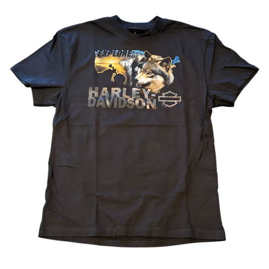 Wolf Explorer Timber Town Harley-Davidson Mens Black T-Shirt